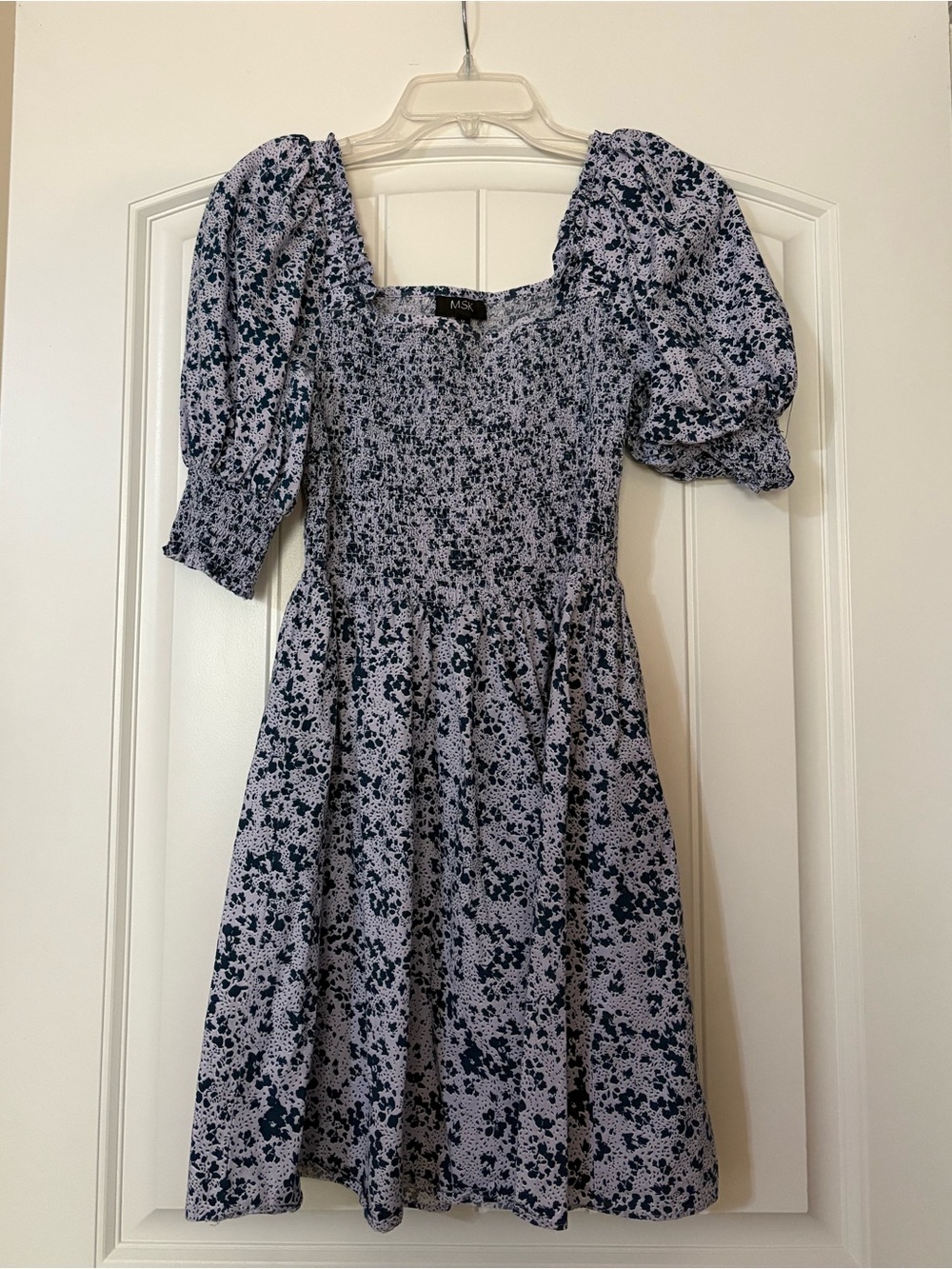 Light Blue Floral Puff-Sleeve Mini Dress